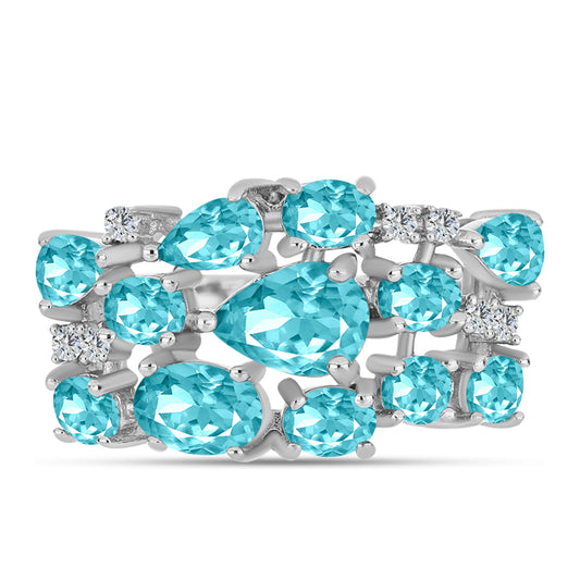 Inel din Argint 925 ( 4.1 grame ) cu Cuarț Paraiba și Topaz Alb 2.52 Carate