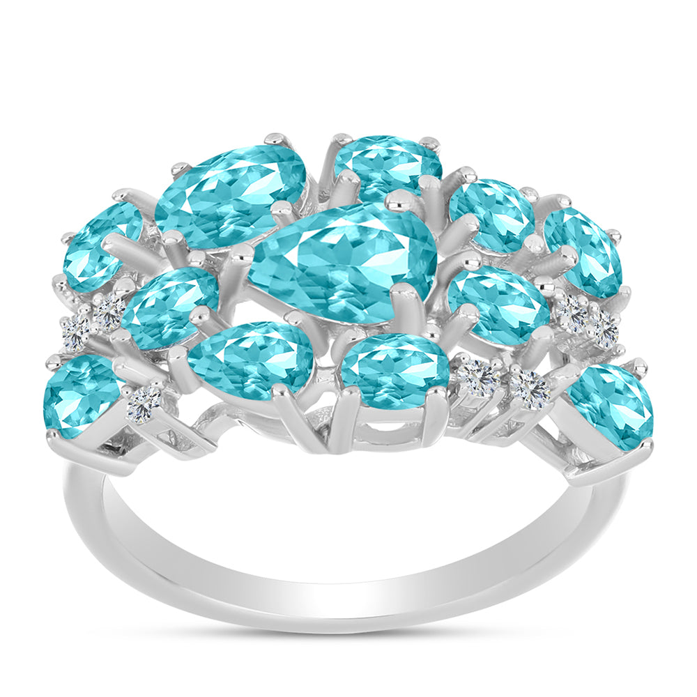 Inel din Argint 925 ( 4.1 grame ) cu Cuarț Paraiba și Topaz Alb 2.52 Carate 3 