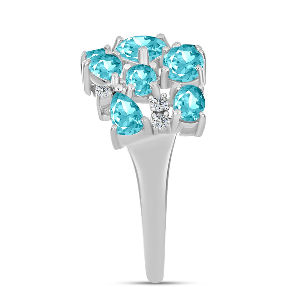 Inel din Argint 925 ( 4.1 grame ) cu Cuarț Paraiba și Topaz Alb 2.52 Carate 4 