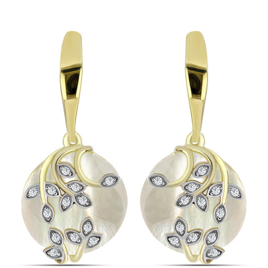 Cercei din Argint 925 Placat cu Aur ( 3.71 grame ) cu Sidef și Topaz Alb 7.8 Carate