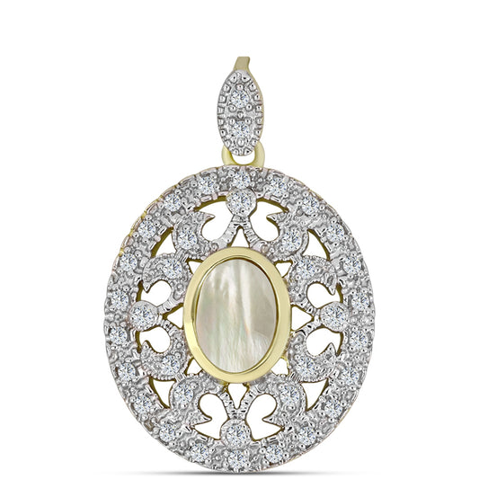 Pandantiv din Argint 925 Placat cu Aur ( 2.53 grame ) cu Sidef și Topaz Alb 1.18 Carate
