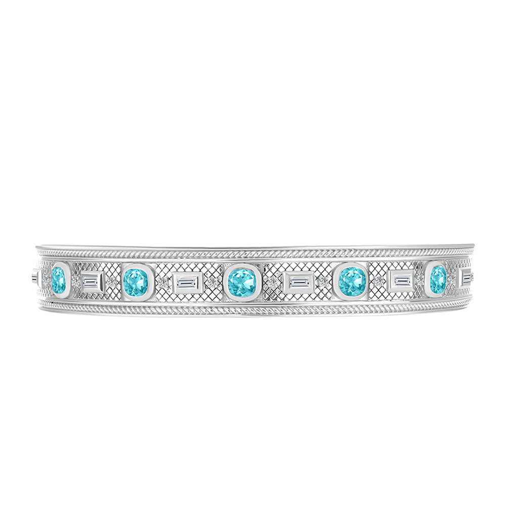 Brățară din Argint 925 ( 18.93 grame ) cu Cuarț Paraiba și Zircon Alb 2.01 Carate 2 