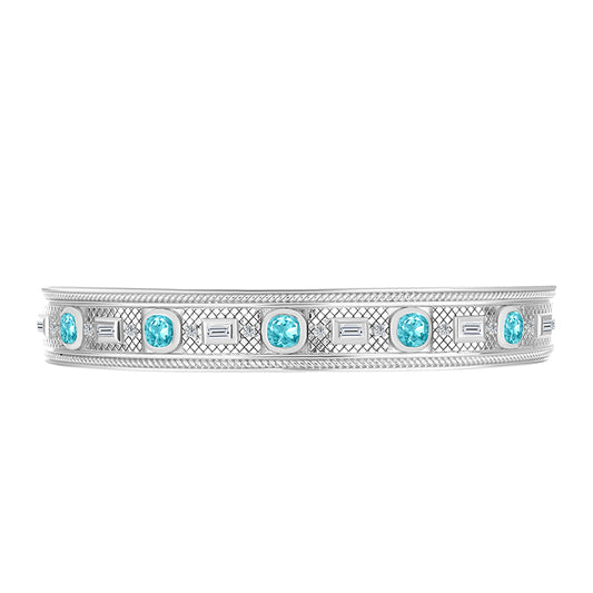 Brățară din Argint 925 ( 18.93 grame ) cu Cuarț Paraiba și Zircon Alb 2.01 Carate