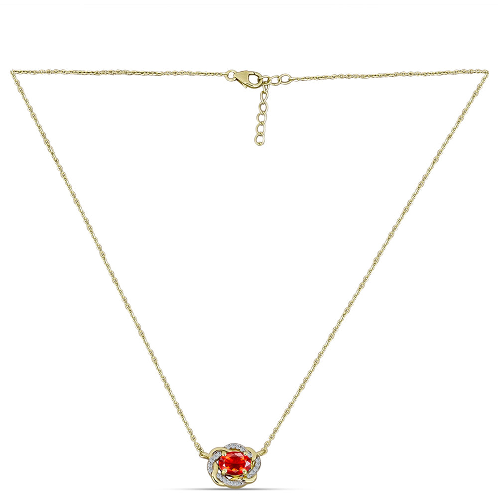 Colier din Argint 925 Placat cu Aur ( 3.91 grame ) cu Opal Etiopian Lega Dembi Roșu și Topaz Alb 0.93 Carate