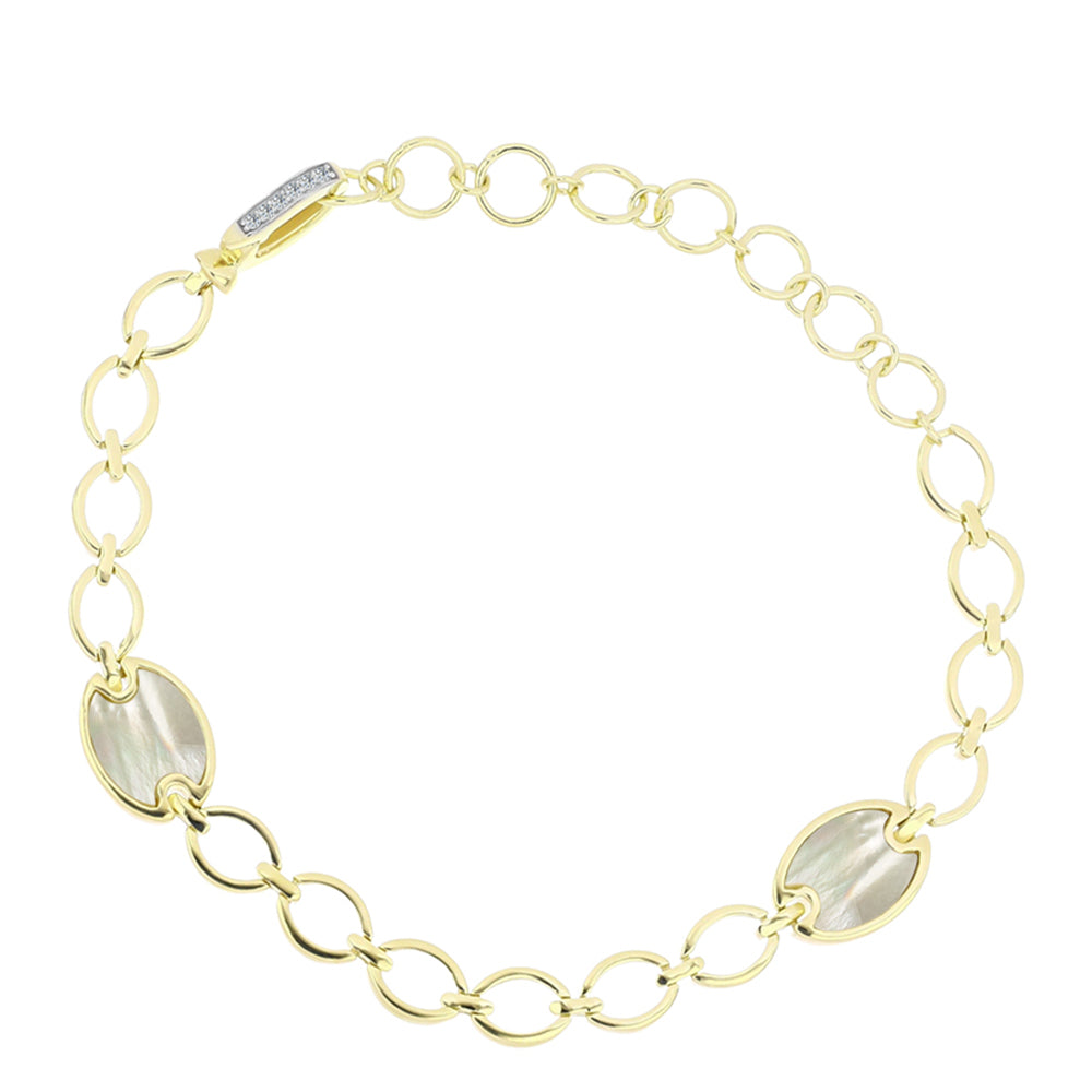 Brățară din Argint 925 Placat cu Aur ( 9.34 grame ) cu Sidef și Topaz Alb 3.6 Carate