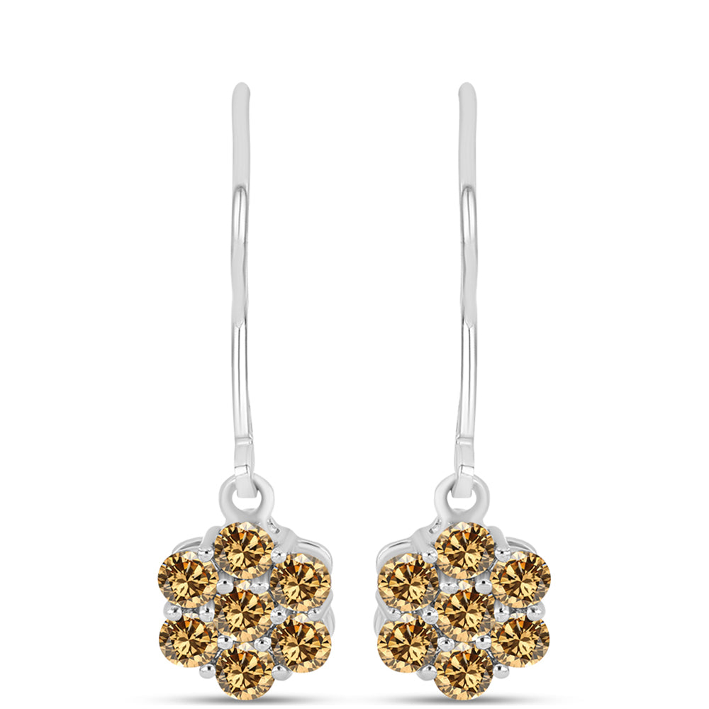 Cercei din Argint 925 ( 1.64 grame ) cu Moissanite Șampanie 0.88 Carate 1 