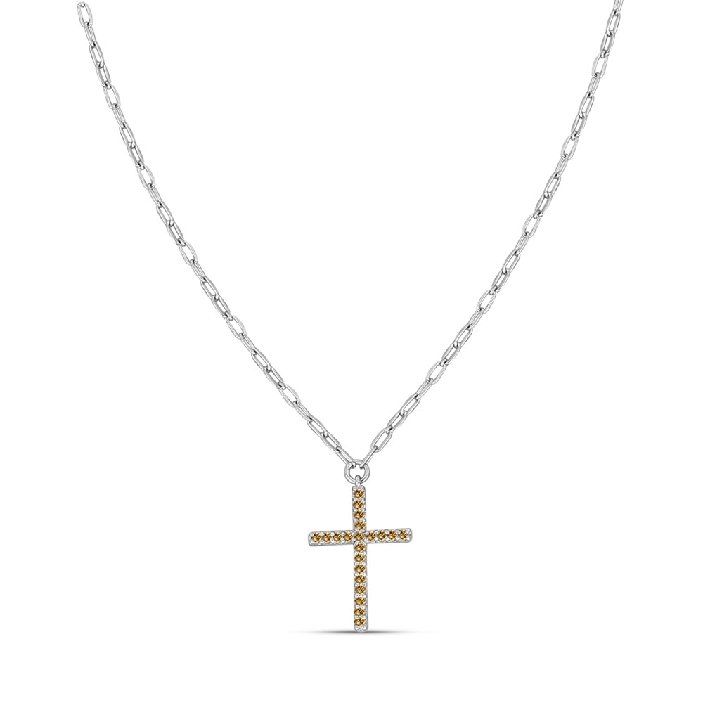 Cruce Colier din Argint 925 ( 5.89 grame ) cu Moissanite Șampanie 0.52 Carate 1 