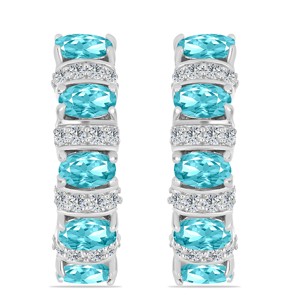 Cercei din Argint 925 ( 5.41 grame ) cu Cuarț Paraiba și Topaz Alb 2.45 Carate