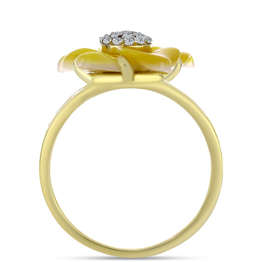 Inel din Argint 925 Placat cu Aur ( 3.41 grame ) cu Sidef și Topaz Alb 3.39 Carate