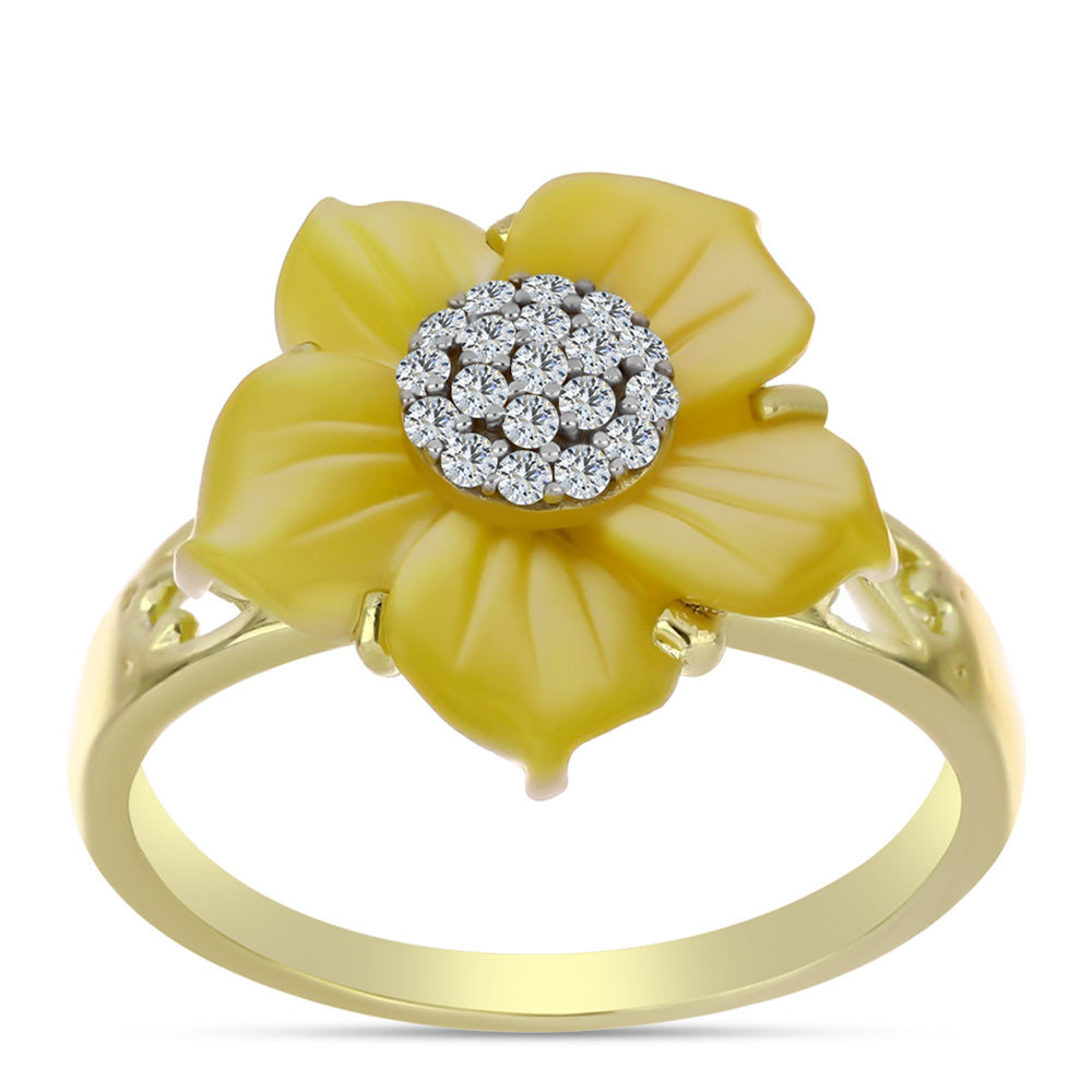 Inel din Argint 925 Placat cu Aur ( 3.41 grame ) cu Sidef și Topaz Alb 3.39 Carate 3 