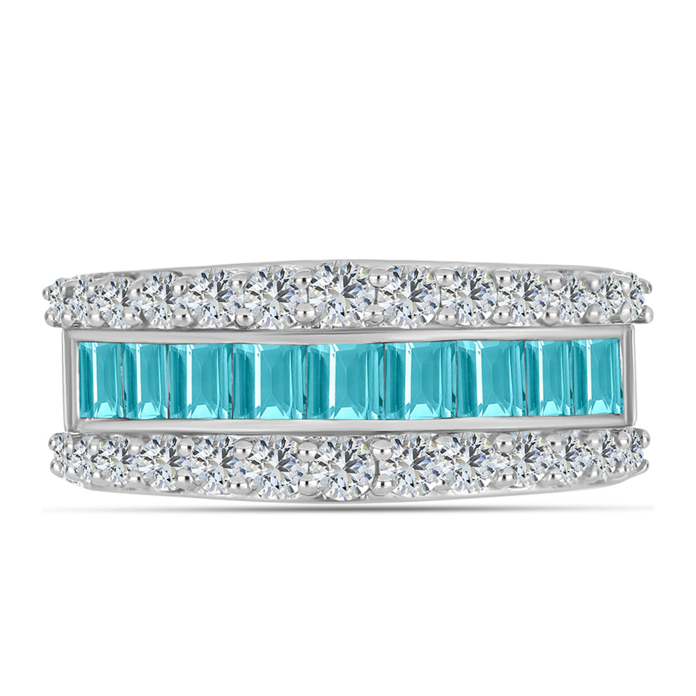 Inel din Argint 925 ( 4.92 grame ) cu Cuarț Paraiba și Topaz Alb 2.54 Carate 2 