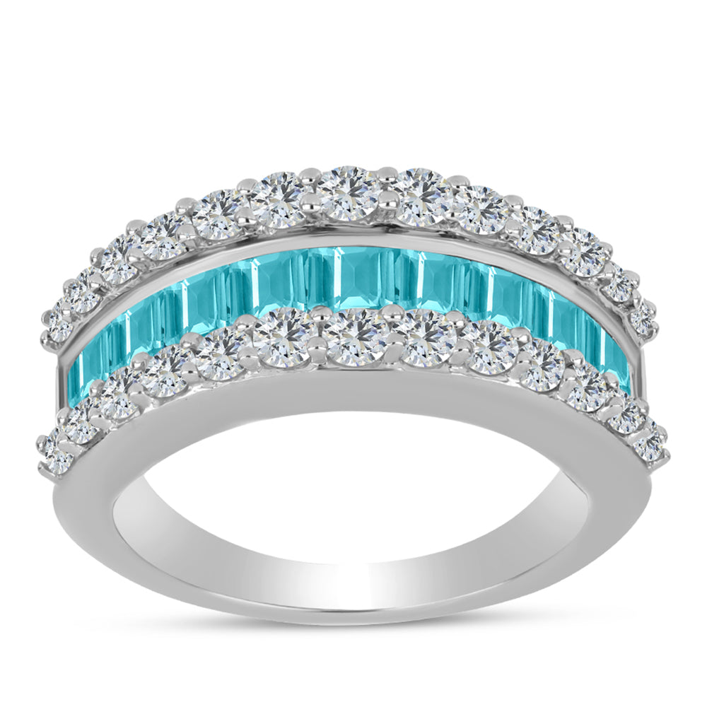 Inel din Argint 925 ( 4.92 grame ) cu Cuarț Paraiba și Topaz Alb 2.54 Carate 1 