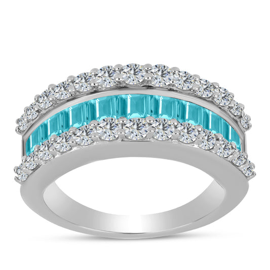 Inel din Argint 925 ( 4.92 grame ) cu Cuarț Paraiba și Topaz Alb 2.54 Carate
