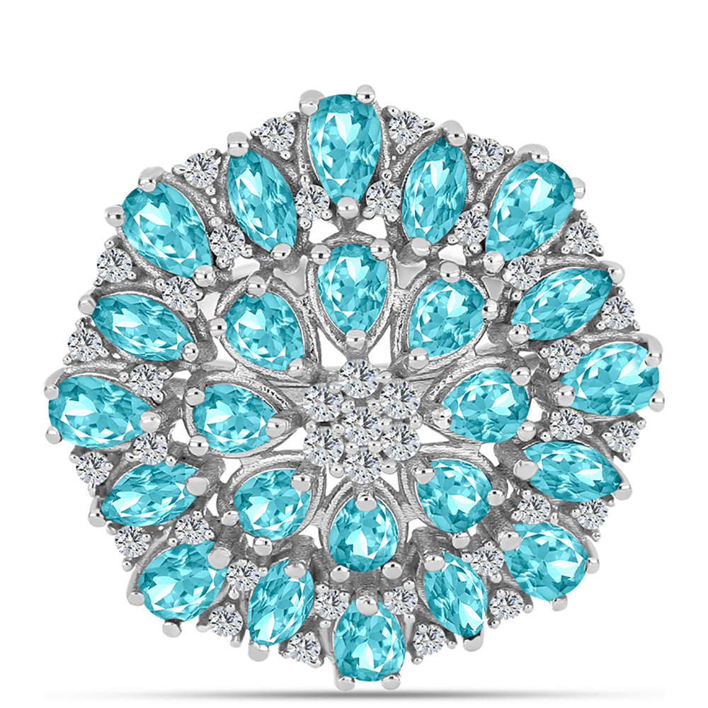 Inel din Argint 925 ( 5.59 grame ) cu Cuarț Paraiba și Topaz Alb 3.73 Carate