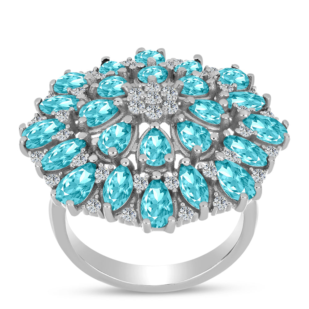 Inel din Argint 925 ( 5.59 grame ) cu Cuarț Paraiba și Topaz Alb 3.73 Carate