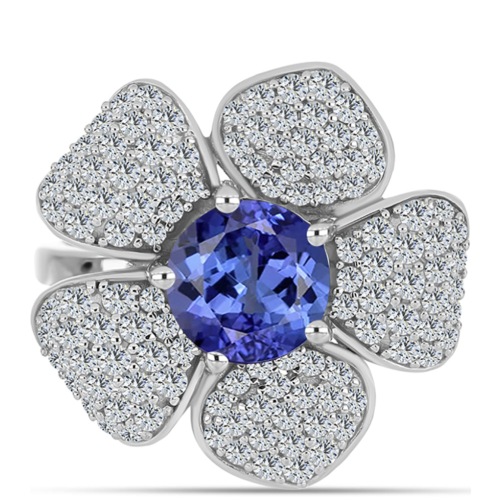 Inel din Argint 925 ( 5.25 grame ) cu Tanzanit AAA și Topaz Alb 3.43 Carate 1 