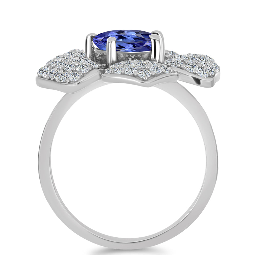 Inel din Argint 925 ( 5.25 grame ) cu Tanzanit AAA și Topaz Alb 3.43 Carate 2 