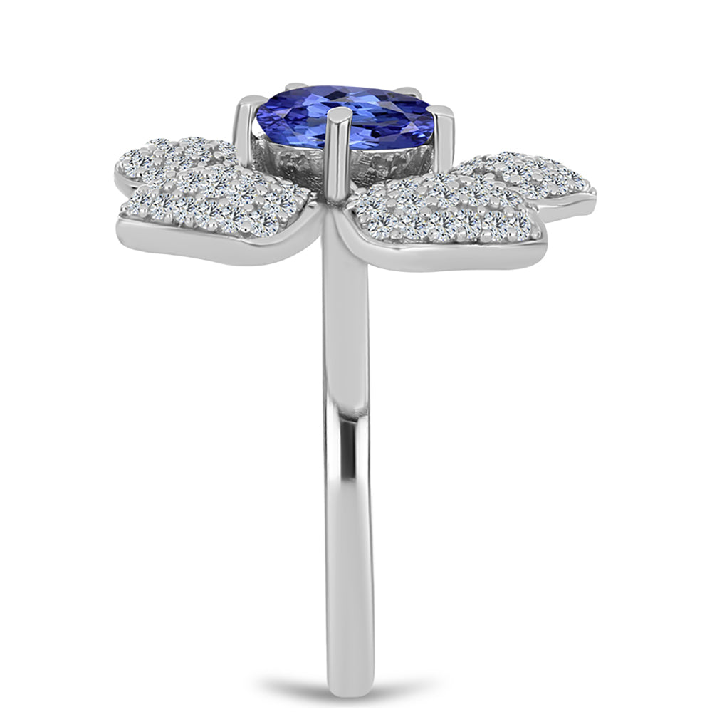 Inel din Argint 925 ( 5.25 grame ) cu Tanzanit AAA și Topaz Alb 3.43 Carate
