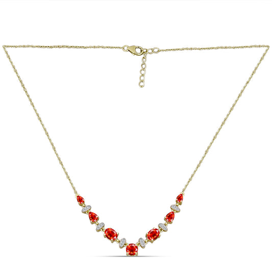 Colier din Argint 925 Placat cu Aur ( 5.34 grame ) cu Opal Etiopian Lega Dembi Roșu și Topaz Alb 2.47 Carate