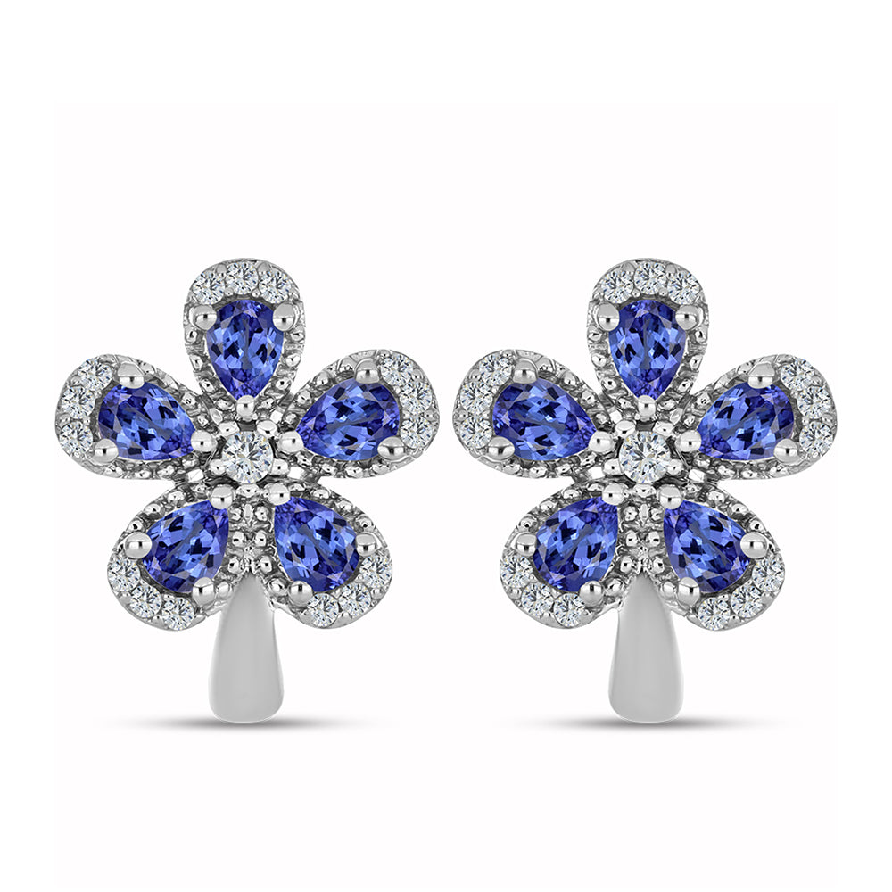 Cercei din Argint 925 ( 5.72 grame ) cu Tanzanit AAA și Topaz Alb 1.71 Carate 1 