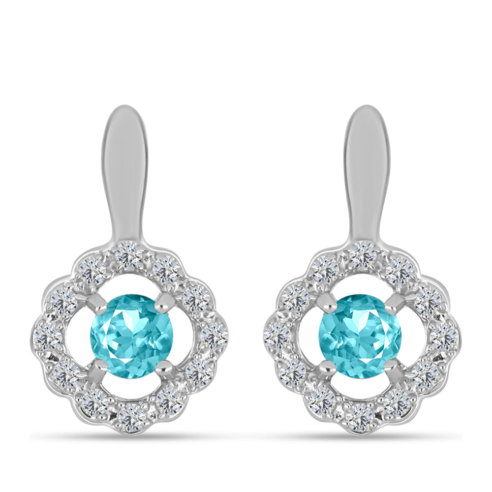 Cercei din Argint 925 ( 3.05 grame ) cu Cuarț Paraiba și Topaz Alb 0.77 Carate 1 