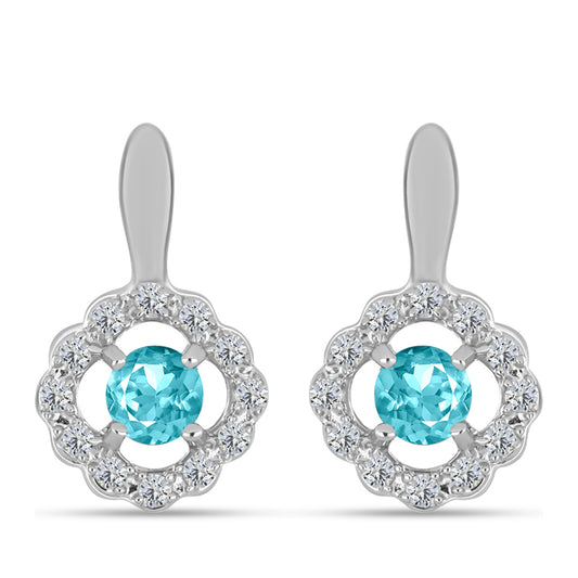 Cercei din Argint 925 ( 3.05 grame ) cu Cuarț Paraiba și Topaz Alb 0.77 Carate