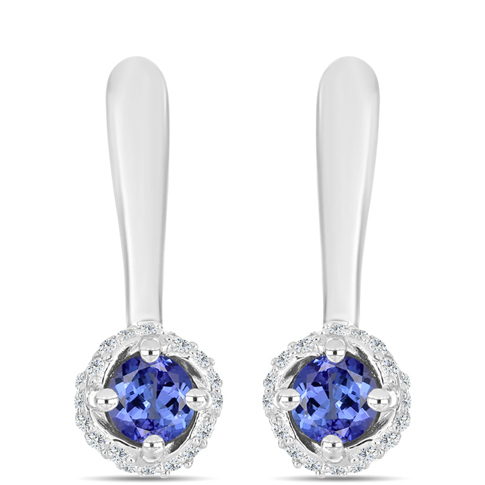 Cercei din Argint 925 ( 3.86 grame ) cu Tanzanit AAA și Topaz Alb 0.74 Carate 1 