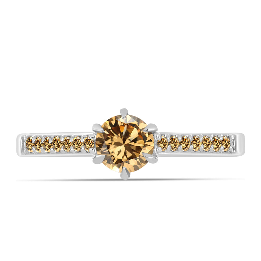 Inel din Argint 925 ( 1.92 grame ) cu Moissanite Șampanie 0.58 Carate 2 