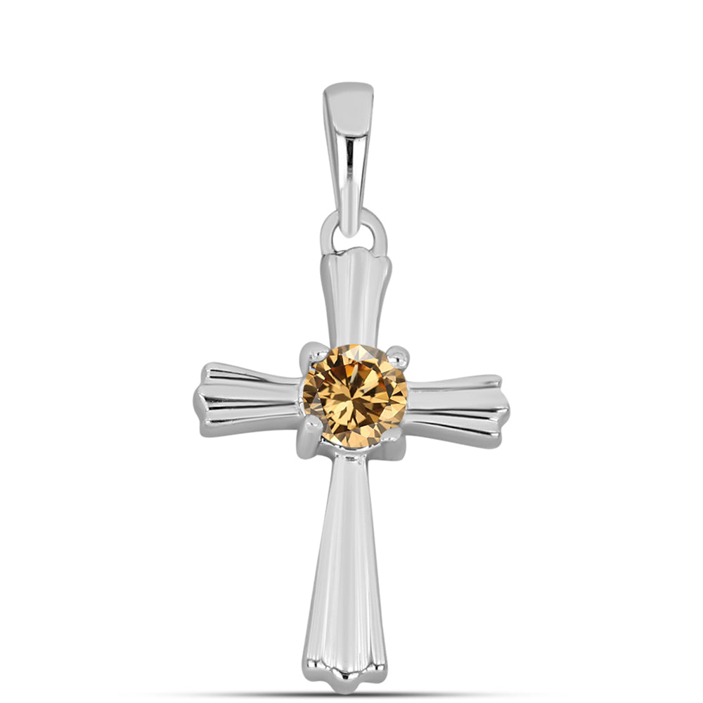 Cruce Pandantiv din Argint 925 ( 1.4 grame ) cu Moissanite Șampanie 0.24 Carate 1 