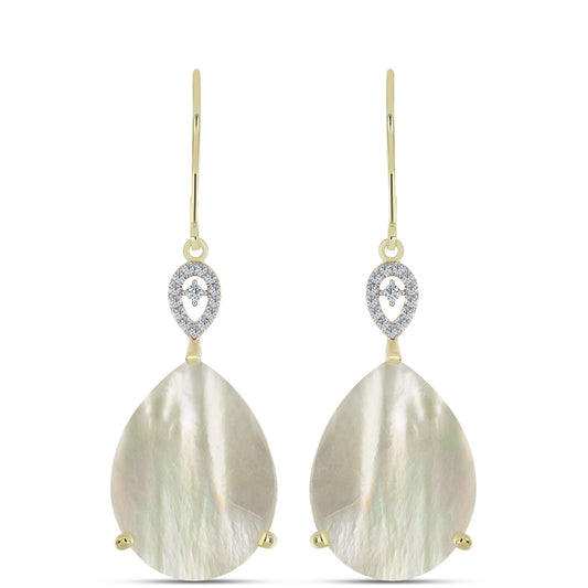 Cercei din Argint 925 Placat cu Aur ( 2.83 grame ) cu Sidef și Topaz Alb 12.29 Carate