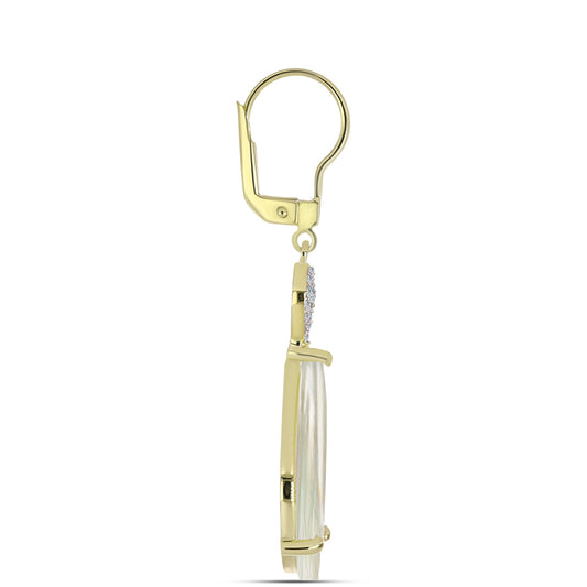 Cercei din Argint 925 Placat cu Aur ( 2.83 grame ) cu Sidef și Topaz Alb 12.29 Carate