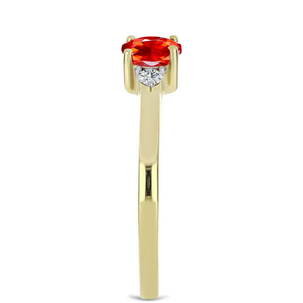 Inel din Argint 925 Placat cu Aur ( 1.71 grame ) cu Opal Etiopian Lega Dembi Roșu și Topaz Alb 0.37 Carate 4 