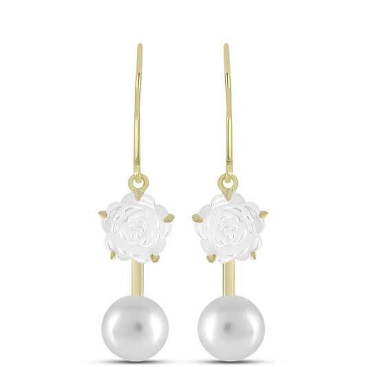 Cercei din Argint 925 Placat cu Aur ( 2.41 grame ) cu Sidef și Perlă de Apă Dulce Albă 8.55 Carate