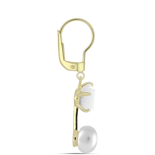 Cercei din Argint 925 Placat cu Aur ( 2.41 grame ) cu Sidef și Perlă de Apă Dulce Albă 8.55 Carate