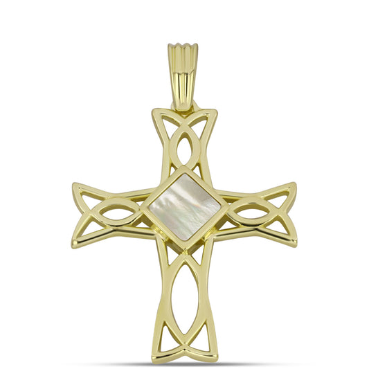 Cruce Pandantiv din Argint 925 Placat cu Aur ( 2.79 grame ) cu Sidef 0.77 Carate