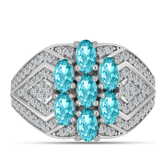 Inel din Argint 925 ( 4.04 grame ) cu Cuarț Paraiba și Topaz Alb 2 Carate