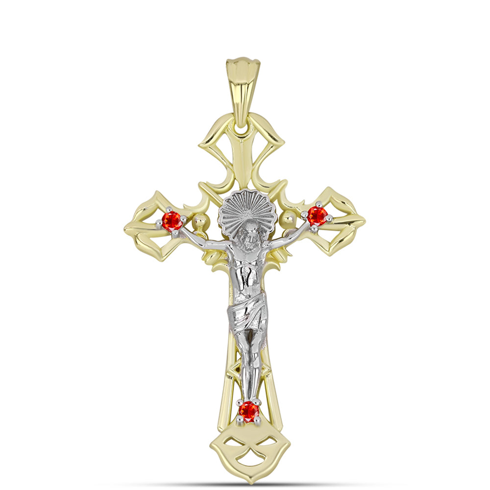 Cruce Pandantiv din Argint 925 Placat cu Aur de 2 tonuri ( 4.4 grame ) cu Opal Etiopian Lega Dembi Roșu 0.07 Carate 1 