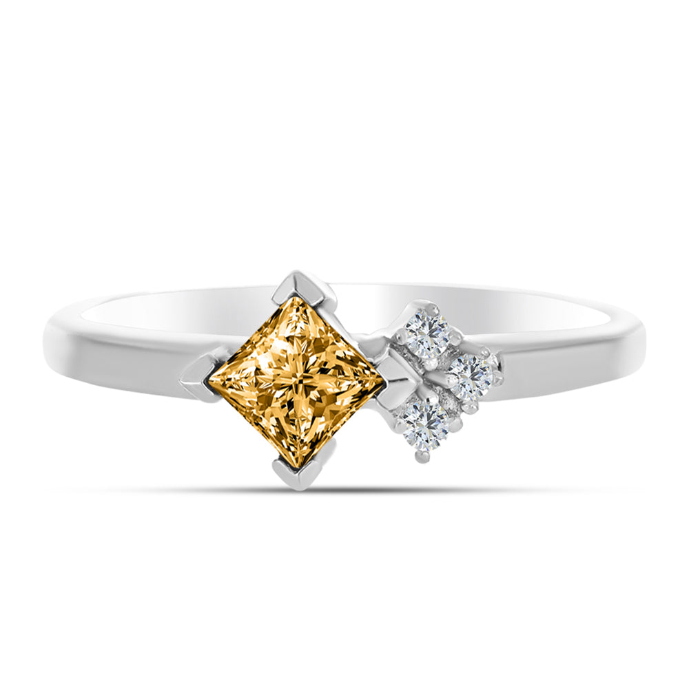 Inel din Argint 925 ( 1.85 grame ) cu Moissanite Șampanie și Topaz Alb 0.42 Carate 1 
