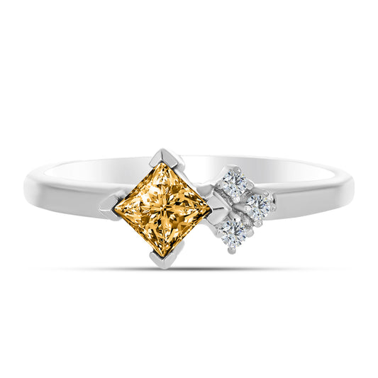 Inel din Argint 925 ( 1.85 grame ) cu Moissanite Șampanie și Topaz Alb 0.42 Carate