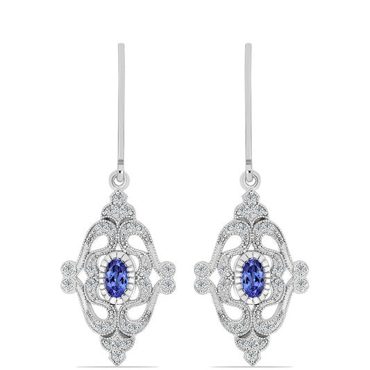 Cercei din Argint 925 ( 3.6 grame ) cu Tanzanit AAA și Topaz Alb 0.75 Carate