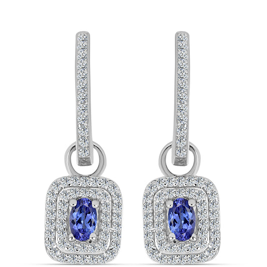 Cercei din Argint 925 ( 3.67 grame ) cu Tanzanit AAA și Topaz Alb 1.15 Carate