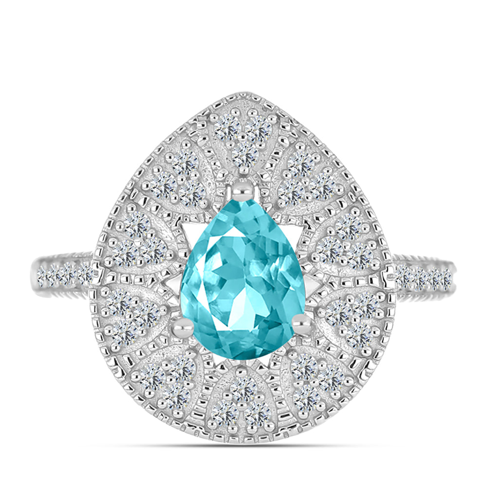 Inel din Argint 925 ( 3.29 grame ) cu Cuarț Paraiba și Topaz Alb 1.52 Carate 1 