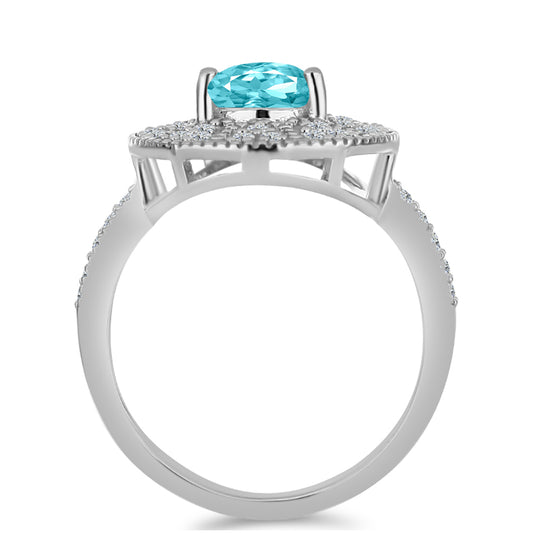 Inel din Argint 925 ( 3.29 grame ) cu Cuarț Paraiba și Topaz Alb 1.52 Carate