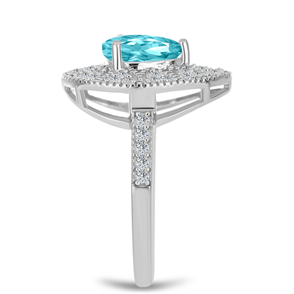 Inel din Argint 925 ( 3.29 grame ) cu Cuarț Paraiba și Topaz Alb 1.52 Carate 4 