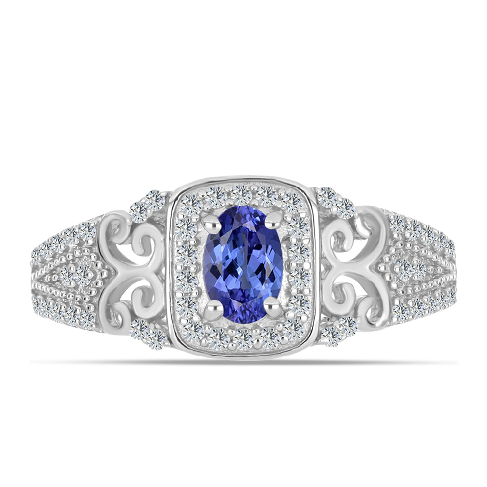 Inel din Argint 925 ( 2.87 grame ) cu Tanzanit AAA și Topaz Alb 0.79 Carate