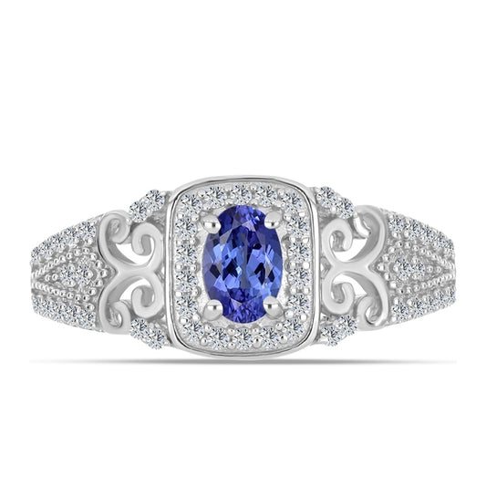 Inel din Argint 925 ( 2.87 grame ) cu Tanzanit AAA și Topaz Alb 0.79 Carate