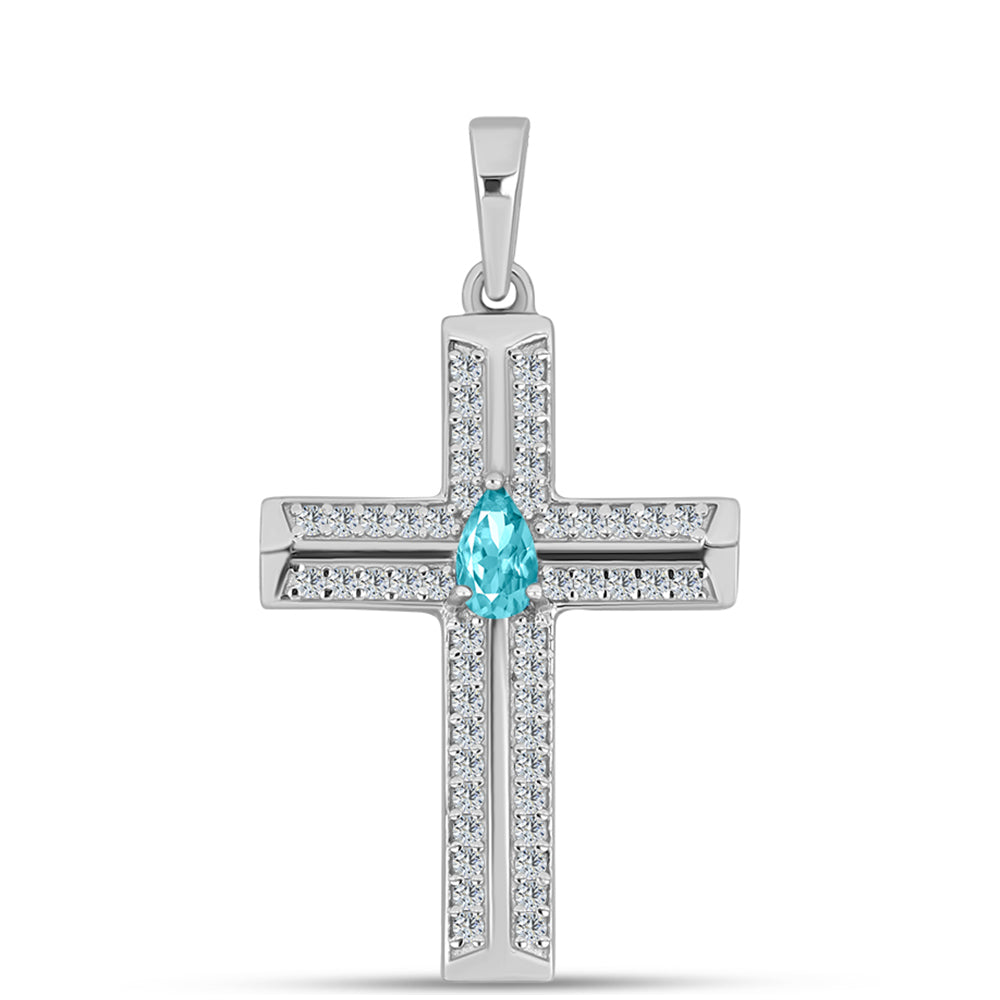 Cruce Pandantiv din Argint 925 ( 1.85 grame ) cu Cuarț Paraiba și Topaz Alb 0.51 Carate