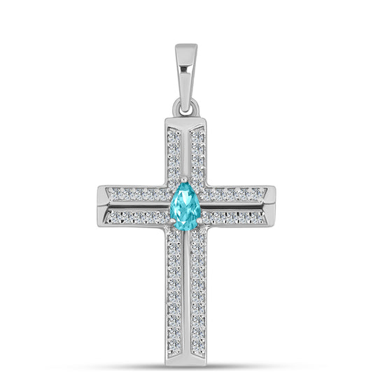 Cruce Pandantiv din Argint 925 ( 1.85 grame ) cu Cuarț Paraiba și Topaz Alb 0.51 Carate