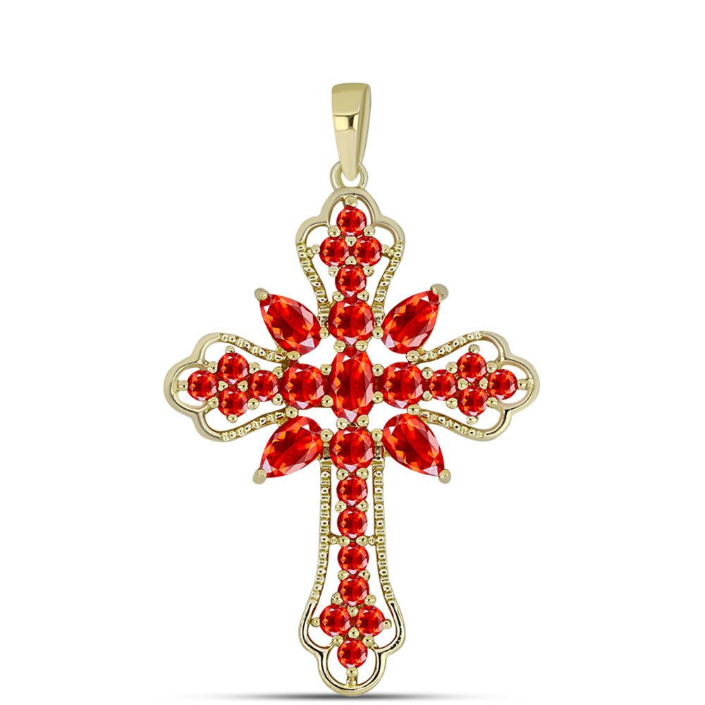 Cruce Pandantiv din Argint 925 Placat cu Aur ( 2.77 grame ) cu Opal Etiopian Lega Dembi Roșu 1.37 Carate 1 