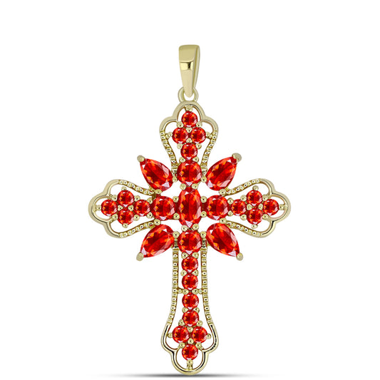 Cruce Pandantiv din Argint 925 Placat cu Aur ( 2.77 grame ) cu Opal Etiopian Lega Dembi Roșu 1.37 Carate